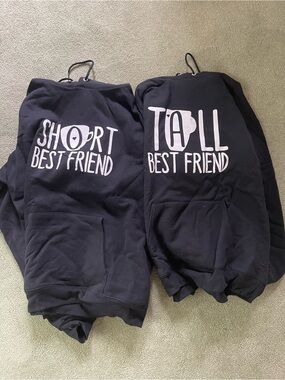 Matching 'Short Best Friend' & 'Tall Best Friend' Black Hoodie Set (L and M)